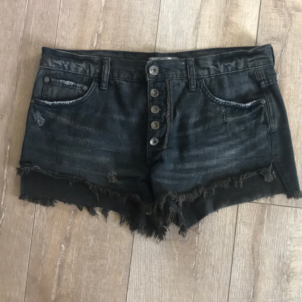 Free people cutoff black distressed denim shorts